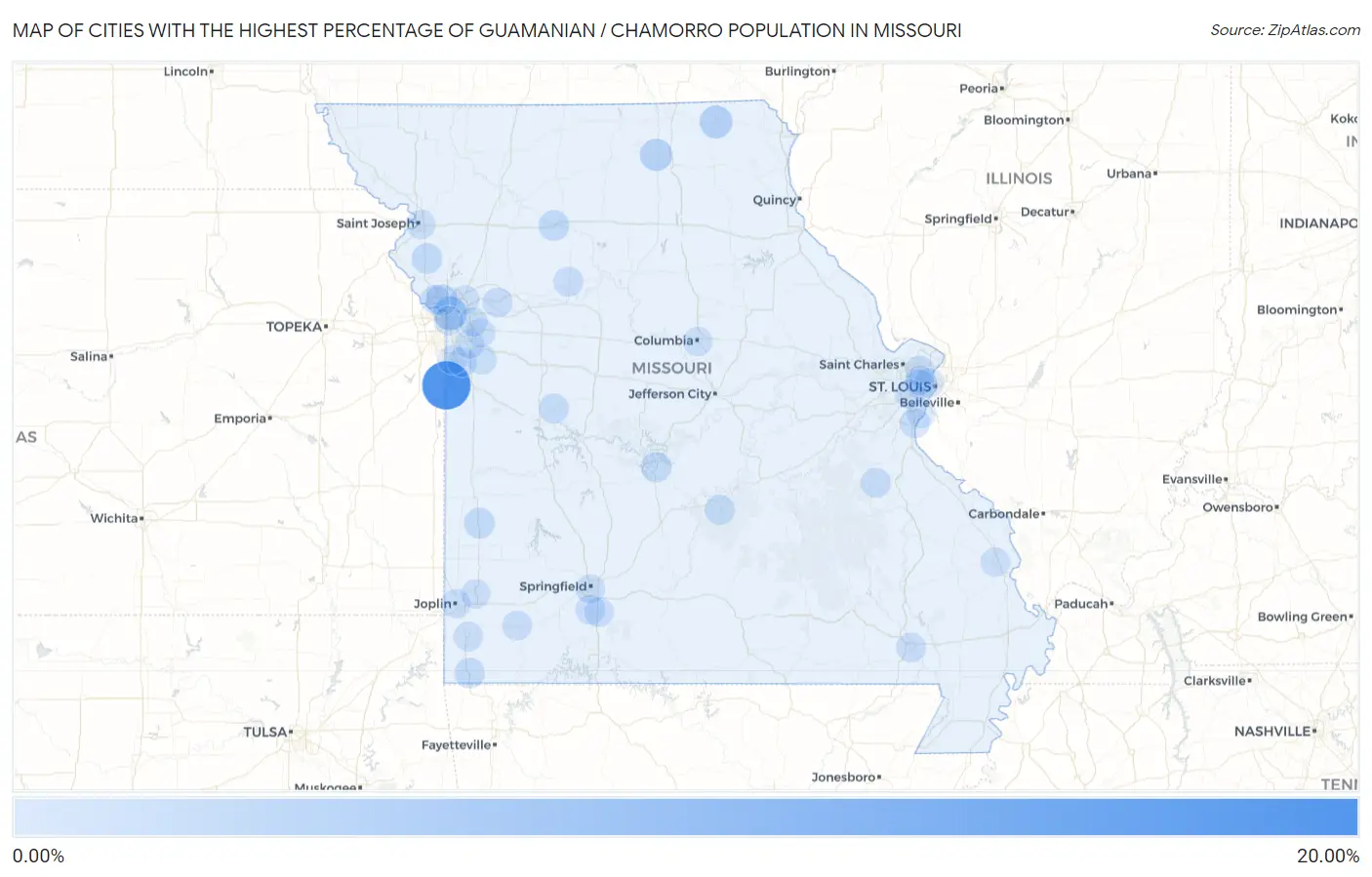 Cities with the Highest Percentage of Guamanian / Chamorro Population in Missouri Map