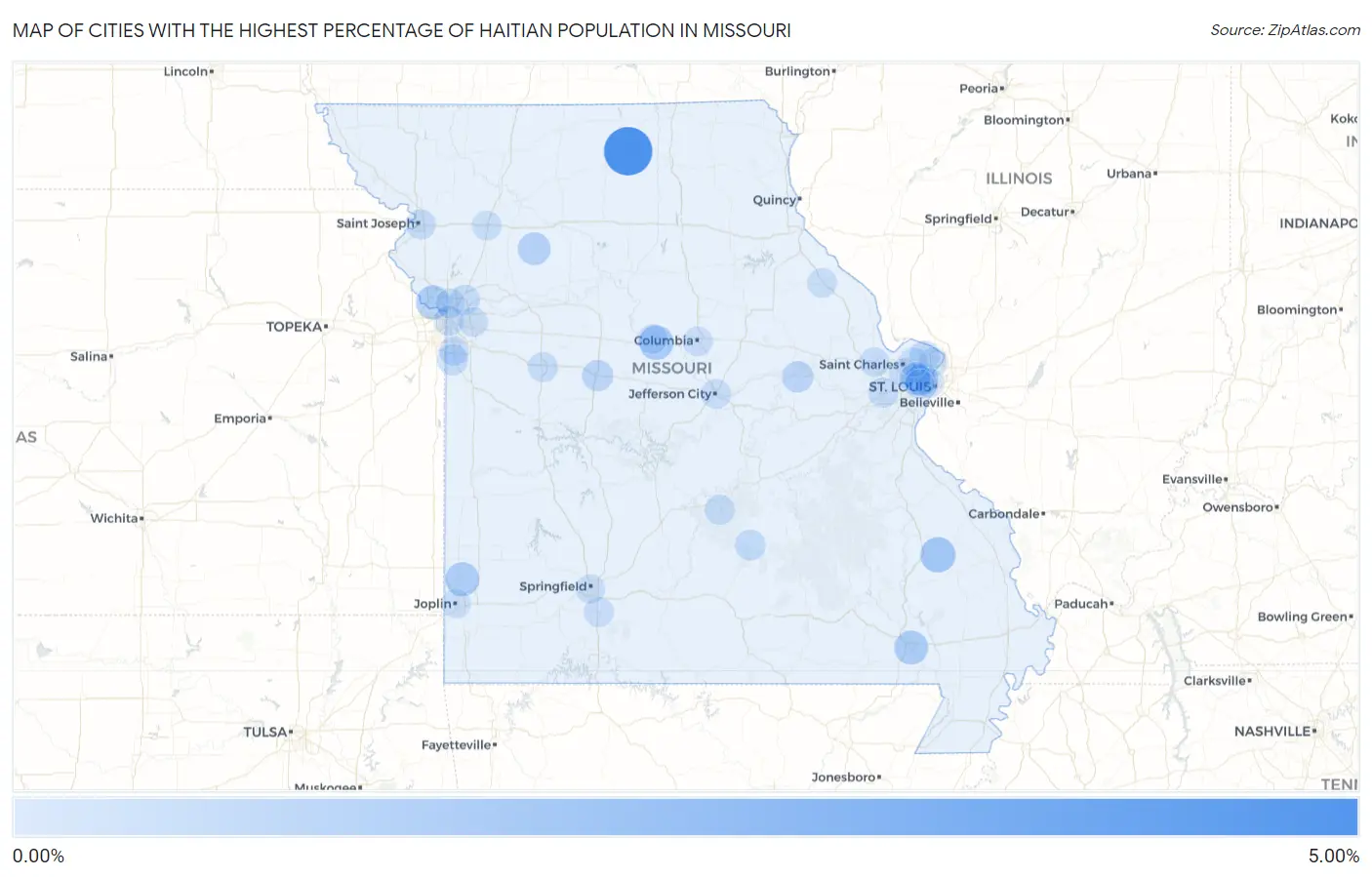 Cities with the Highest Percentage of Haitian Population in Missouri Map