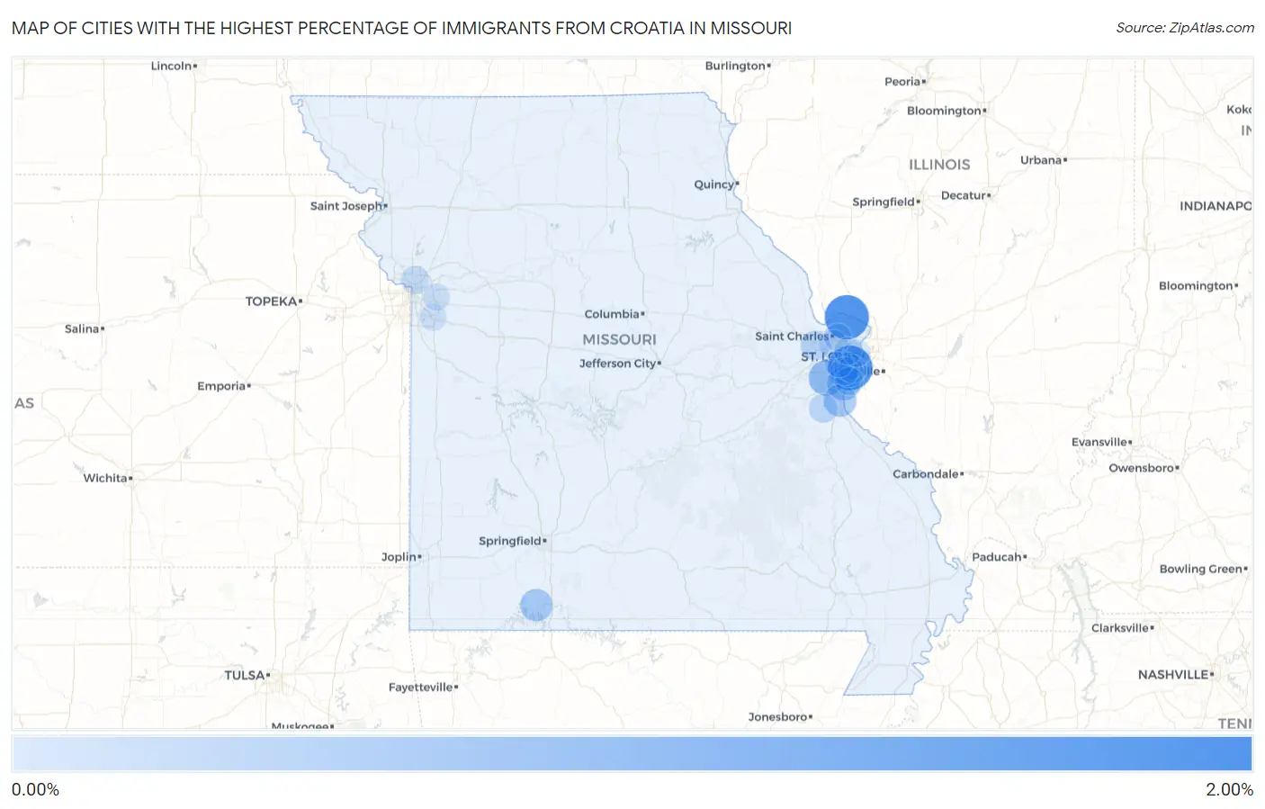 Cities with the Highest Percentage of Immigrants from Croatia in Missouri Map