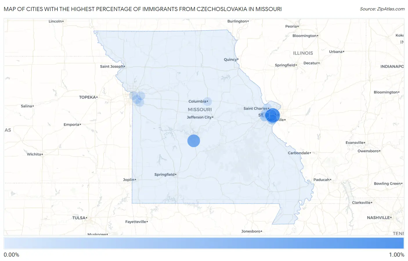 Cities with the Highest Percentage of Immigrants from Czechoslovakia in Missouri Map