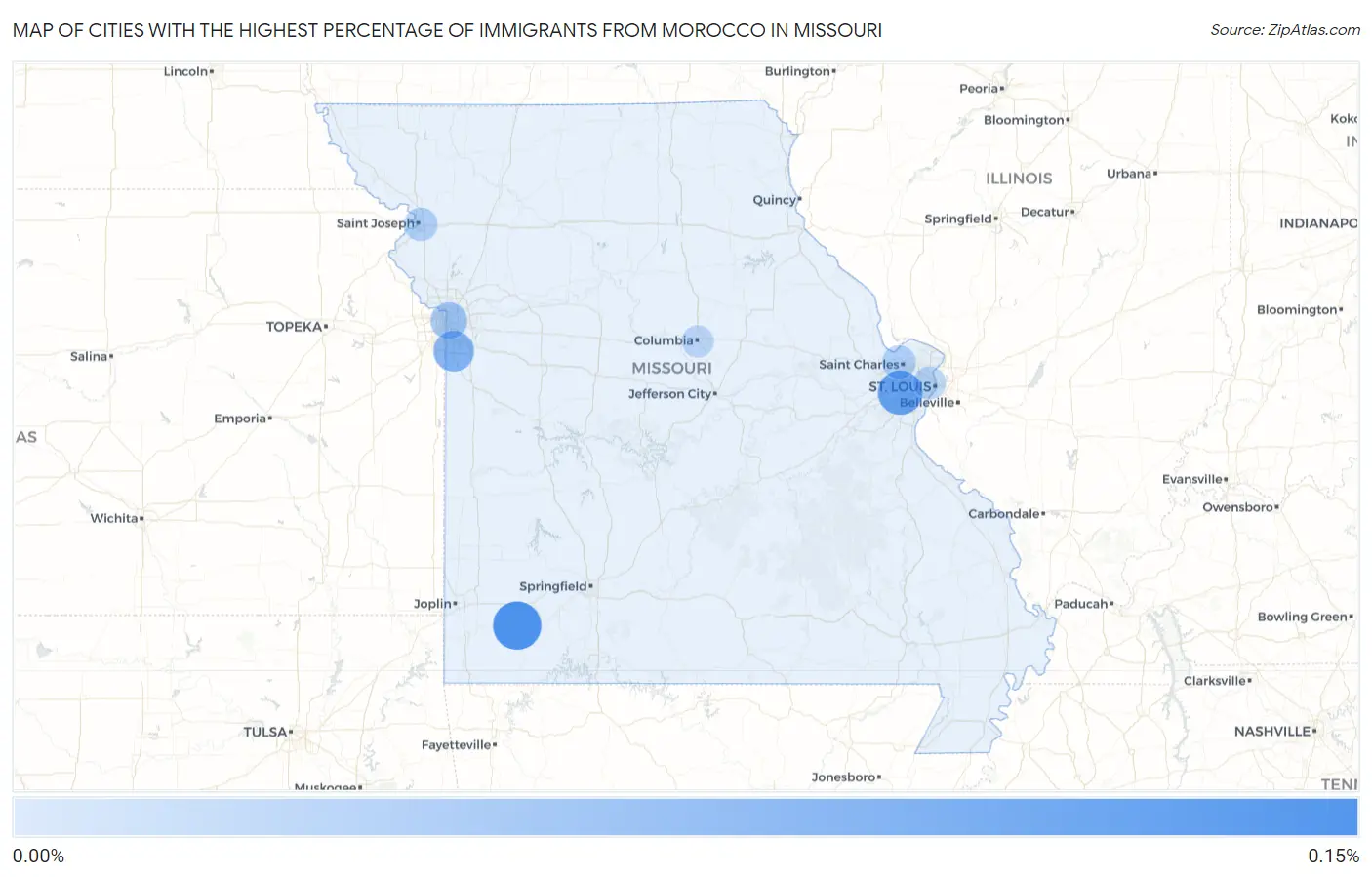 Cities with the Highest Percentage of Immigrants from Morocco in Missouri Map
