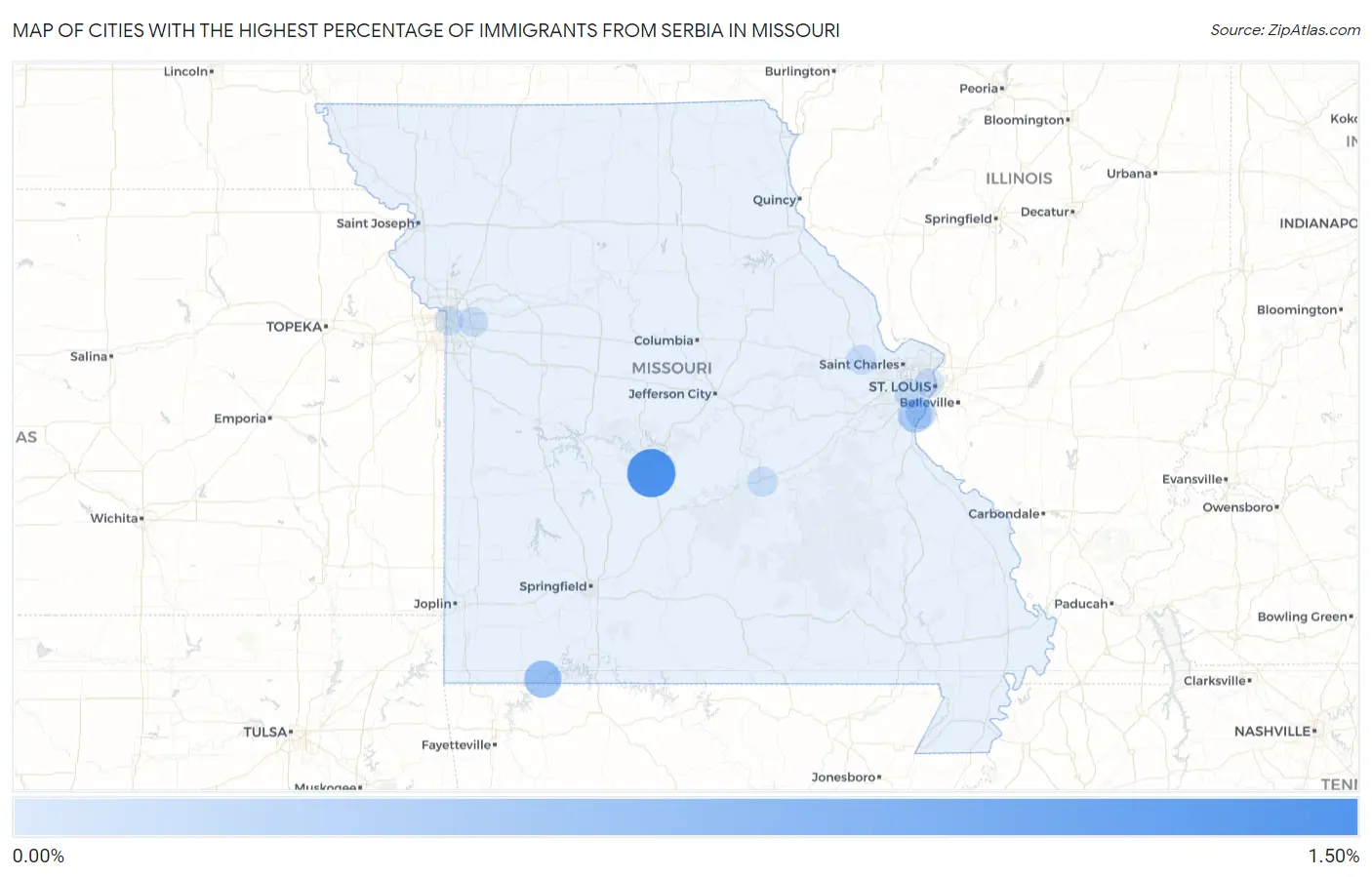Cities with the Highest Percentage of Immigrants from Serbia in Missouri Map