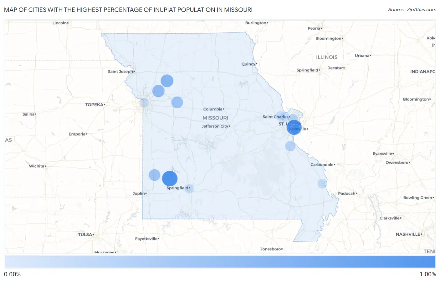 Cities with the Highest Percentage of Inupiat Population in Missouri Map