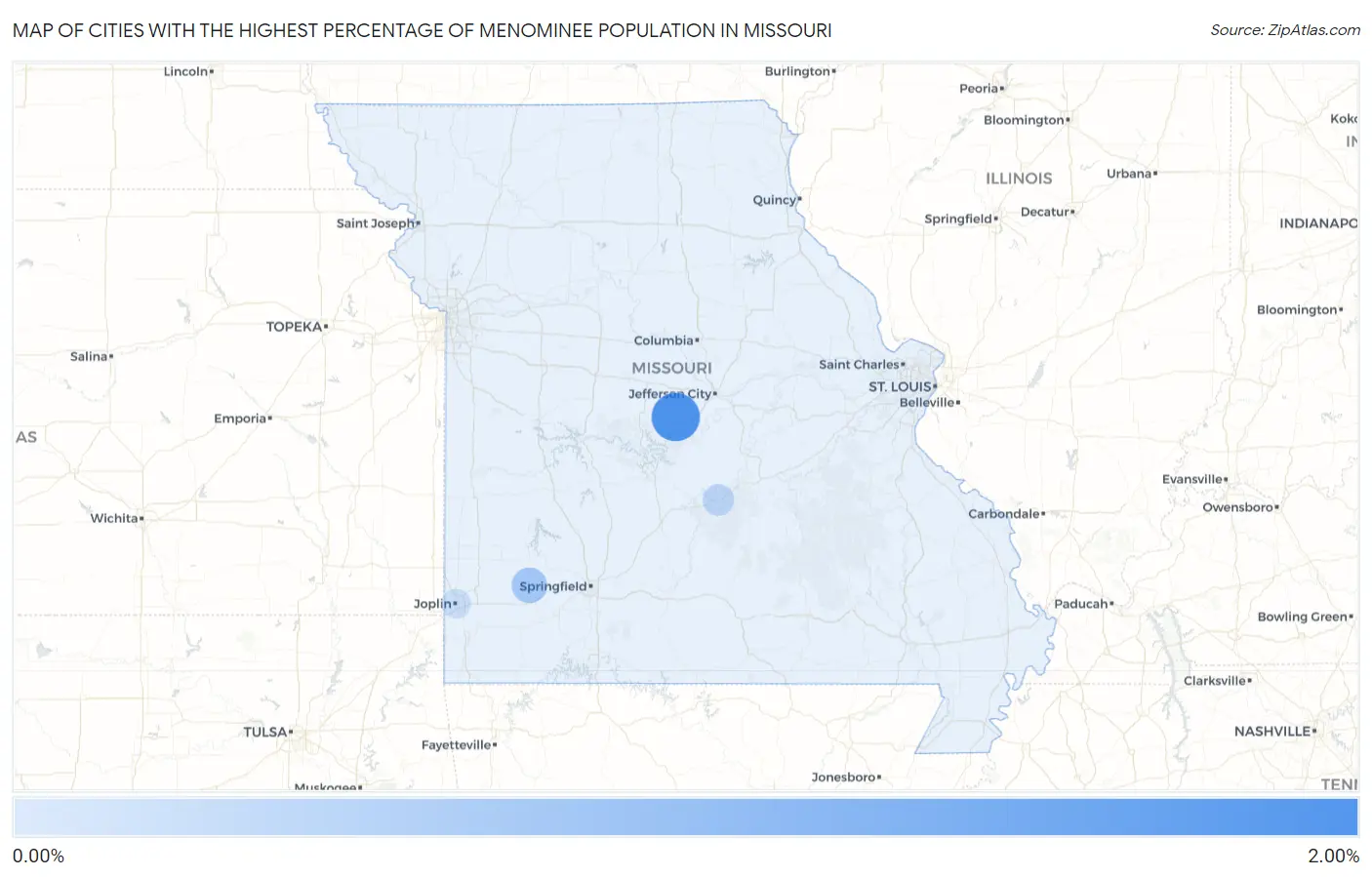 Cities with the Highest Percentage of Menominee Population in Missouri Map