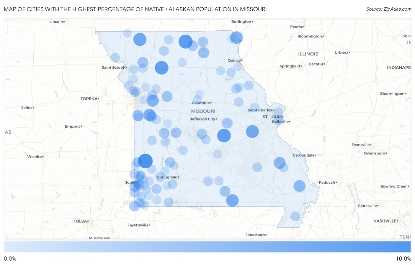 Cities with the Highest Percentage of Native / Alaskan Population in Missouri Map