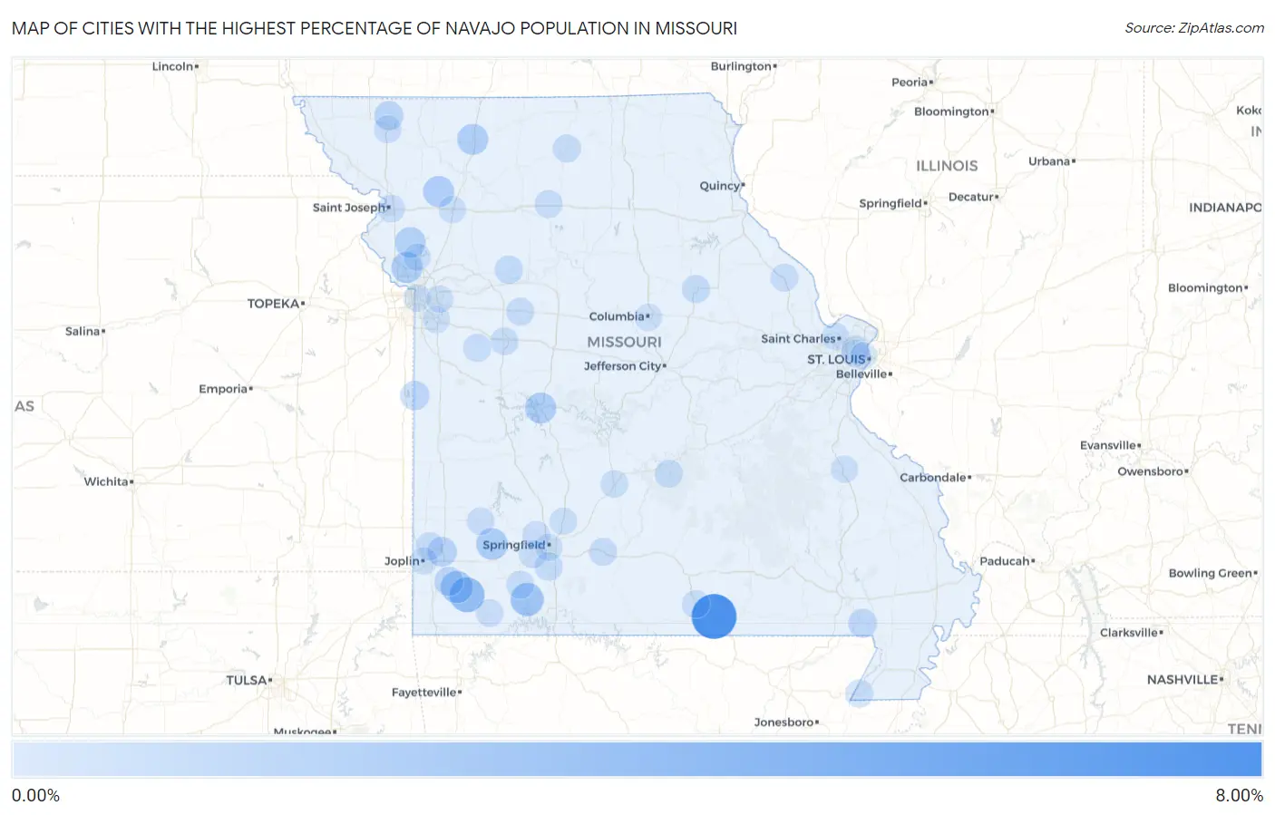 Cities with the Highest Percentage of Navajo Population in Missouri Map