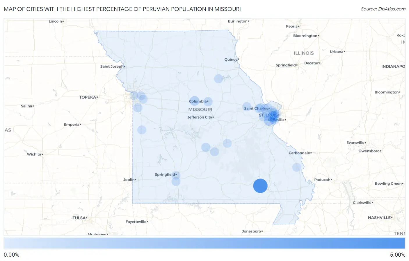 Cities with the Highest Percentage of Peruvian Population in Missouri Map