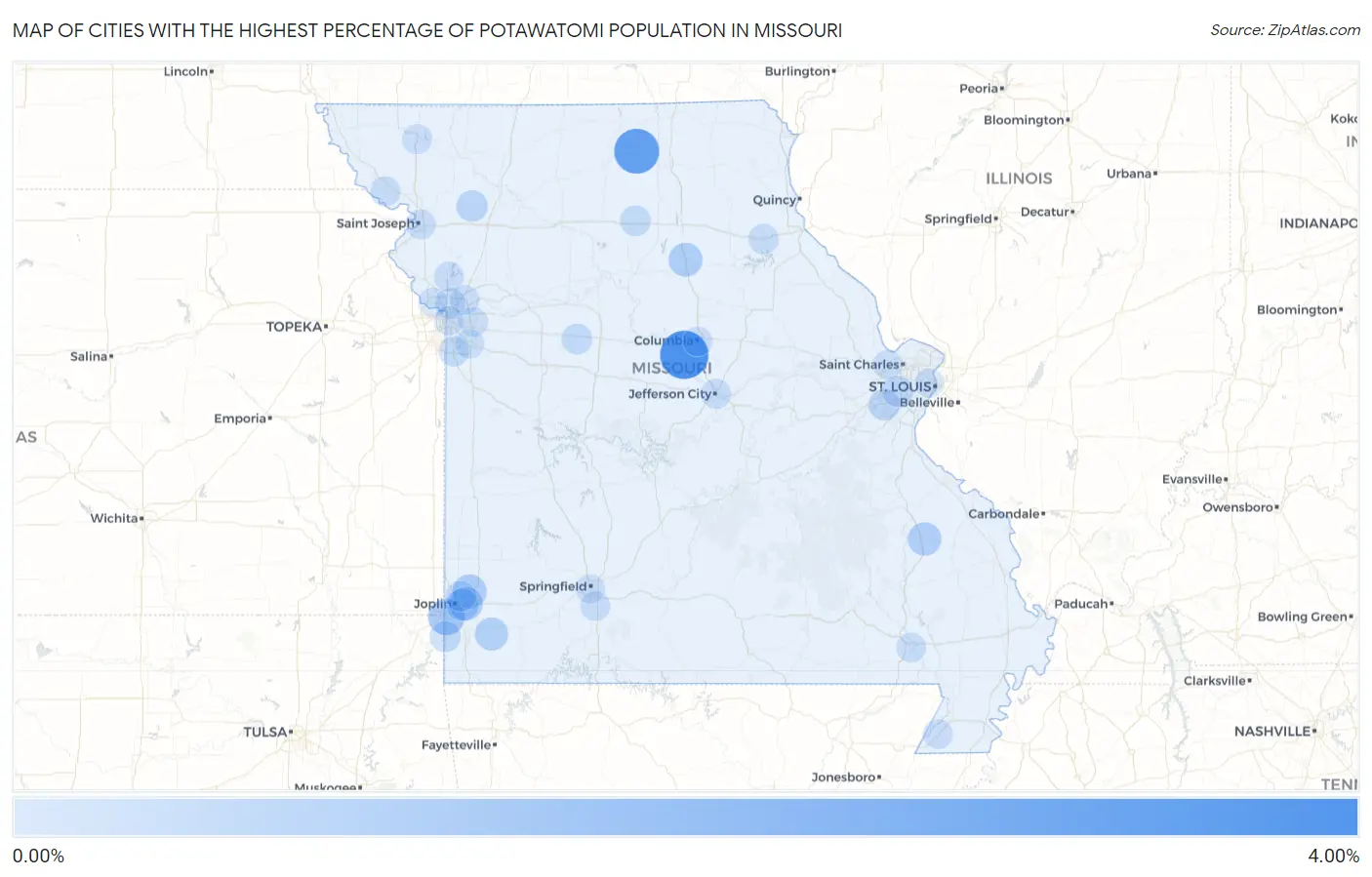 Cities with the Highest Percentage of Potawatomi Population in Missouri Map