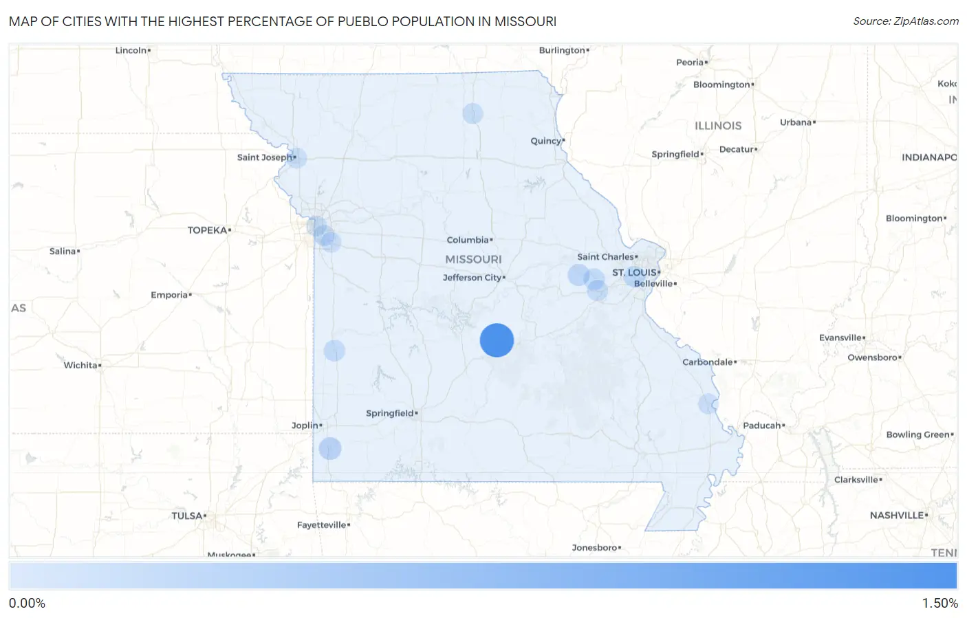 Cities with the Highest Percentage of Pueblo Population in Missouri Map
