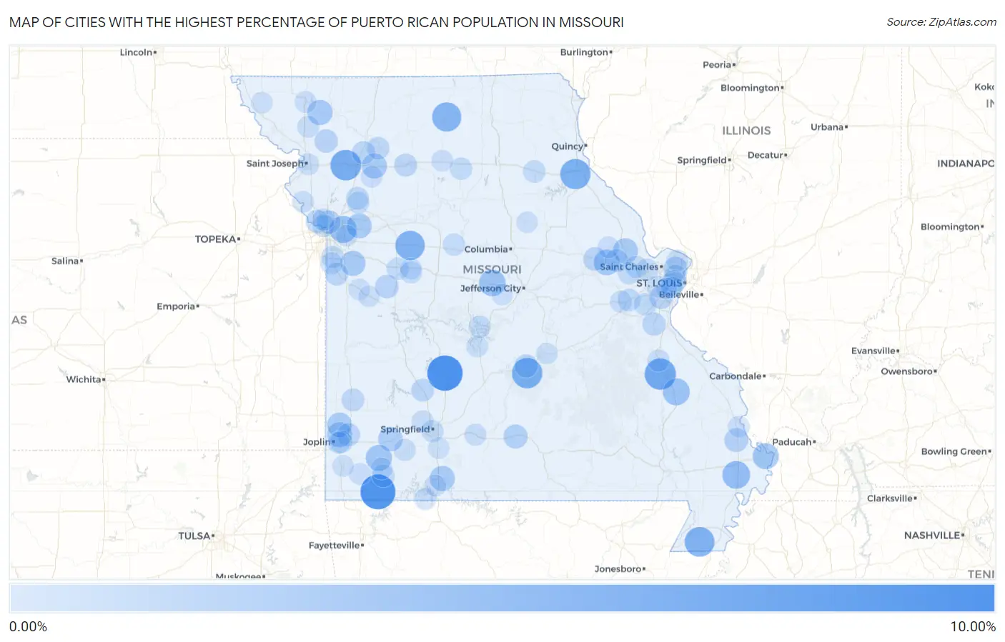 Cities with the Highest Percentage of Puerto Rican Population in Missouri Map