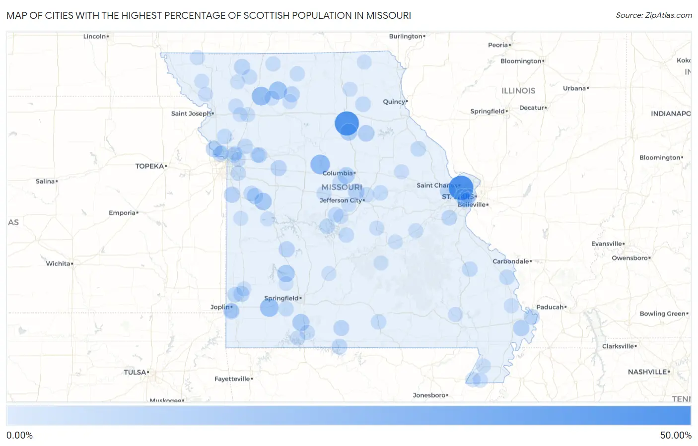 Cities with the Highest Percentage of Scottish Population in Missouri Map