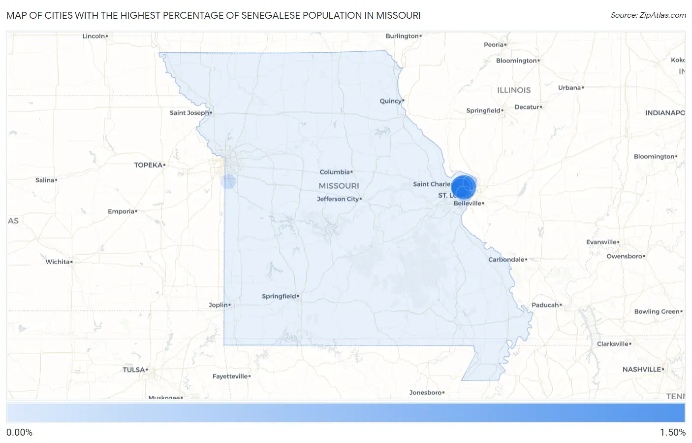 Cities with the Highest Percentage of Senegalese Population in Missouri Map