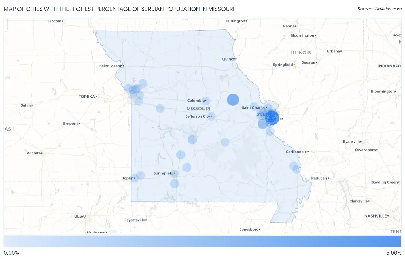 Cities with the Highest Percentage of Serbian Population in Missouri Map