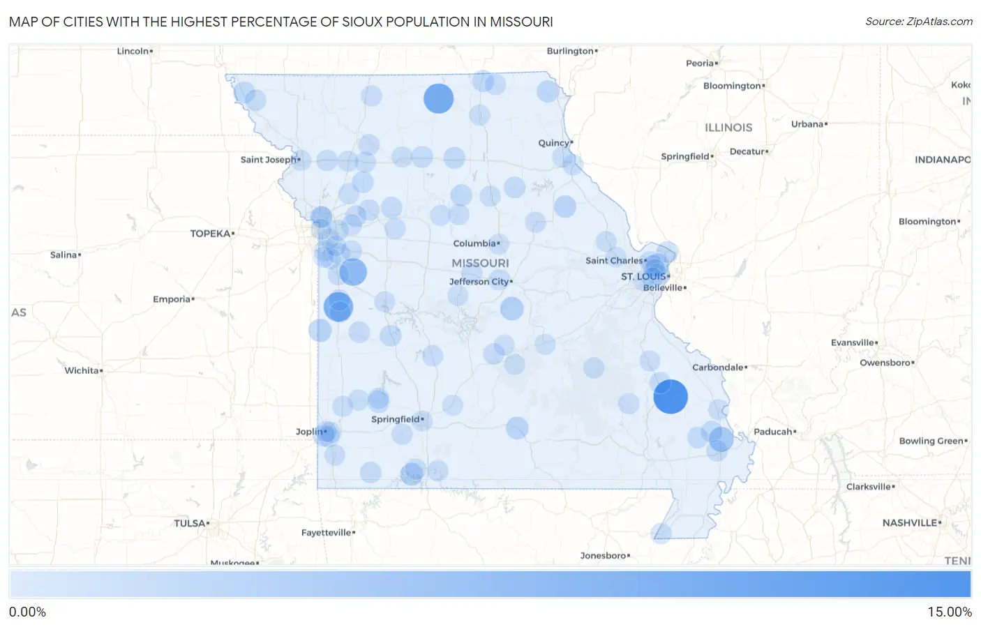 Cities with the Highest Percentage of Sioux Population in Missouri Map