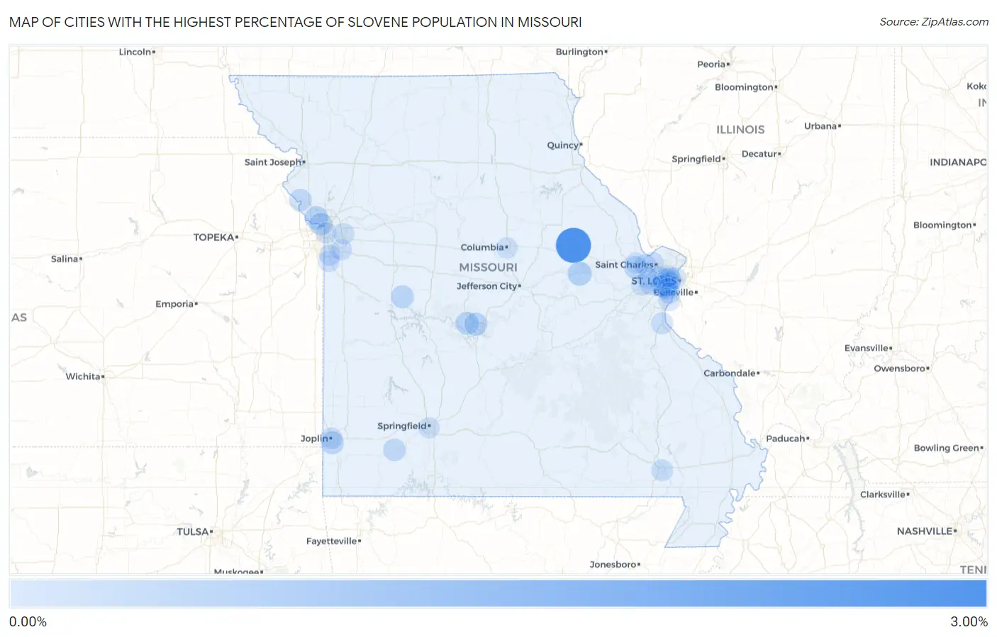 Cities with the Highest Percentage of Slovene Population in Missouri Map