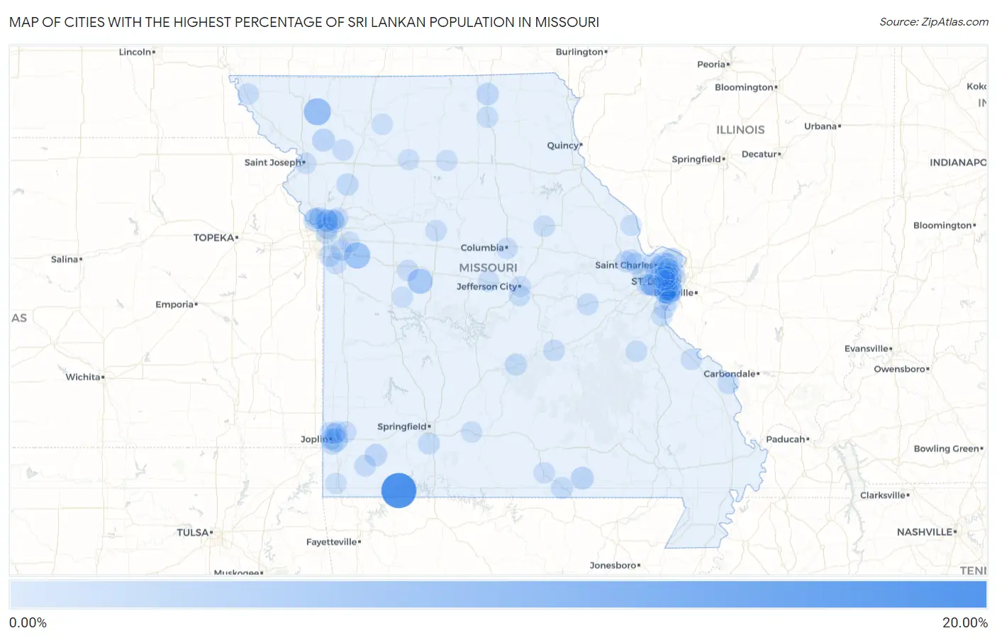 Cities with the Highest Percentage of Sri Lankan Population in Missouri Map
