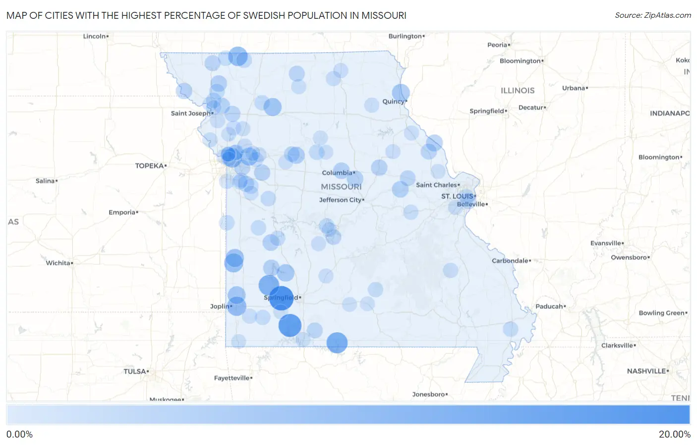 Cities with the Highest Percentage of Swedish Population in Missouri Map