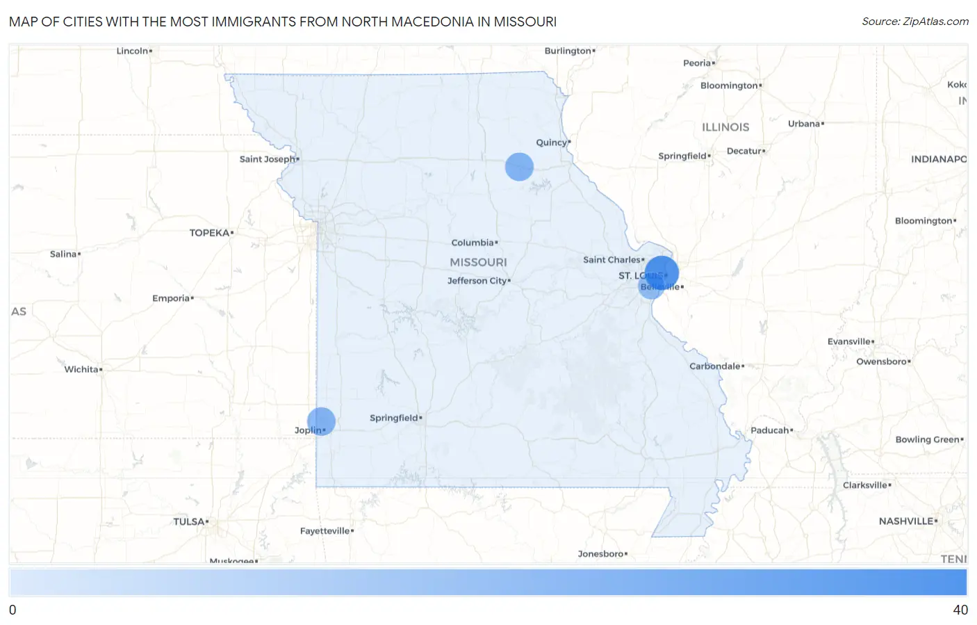 Cities with the Most Immigrants from North Macedonia in Missouri Map