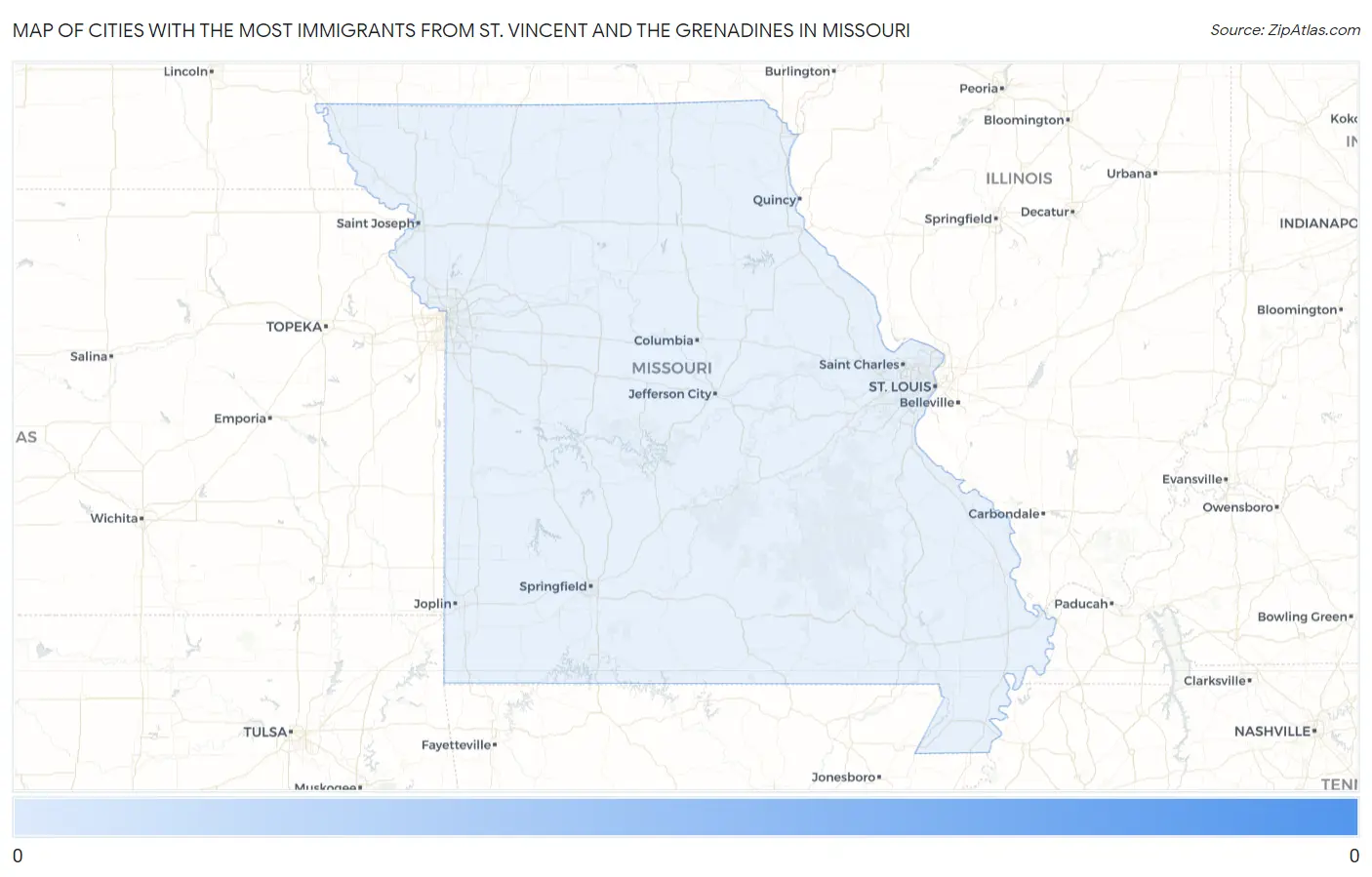 Cities with the Most Immigrants from St. Vincent and the Grenadines in Missouri Map