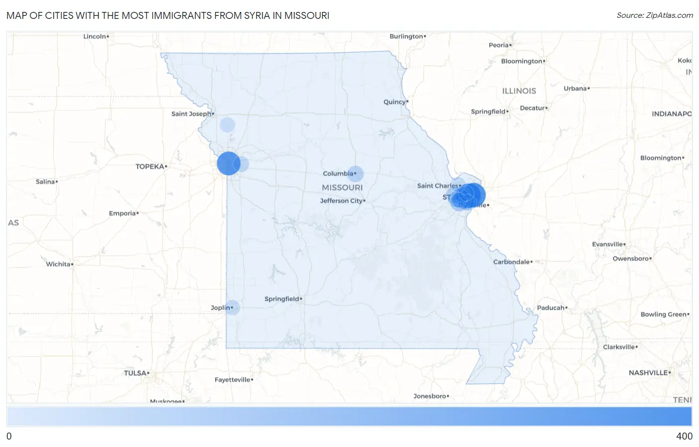 Cities with the Most Immigrants from Syria in Missouri Map