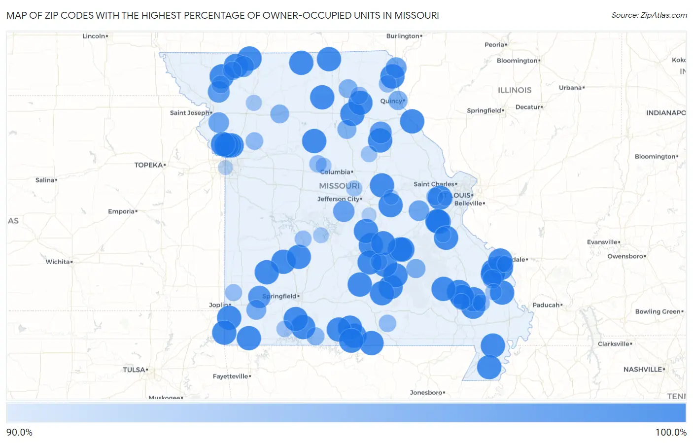 Zip Codes with the Highest Percentage of Owner-Occupied Units in Missouri Map