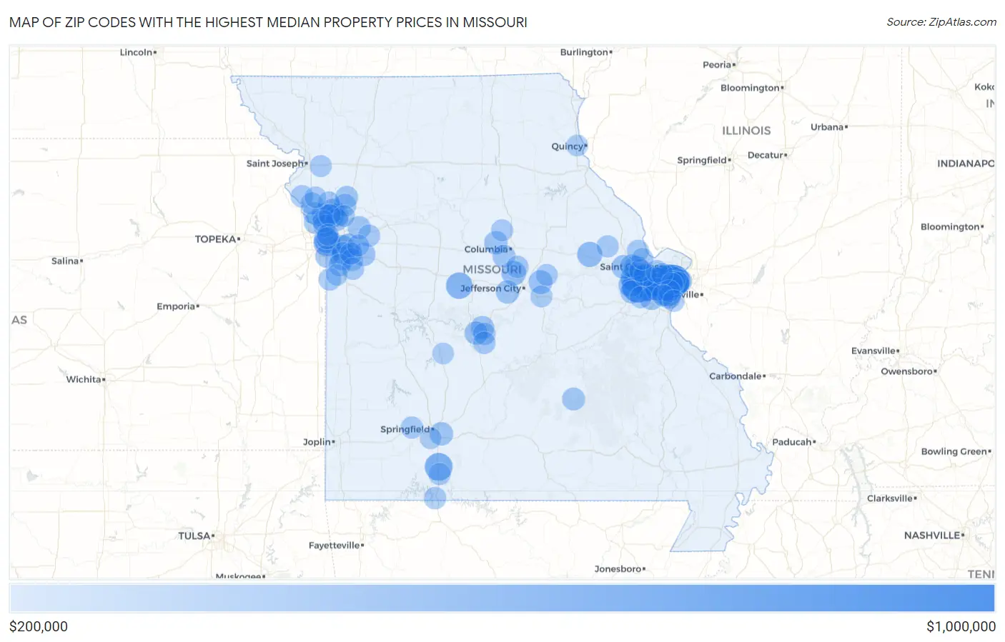 Zip Codes with the Highest Median Property Prices in Missouri Map