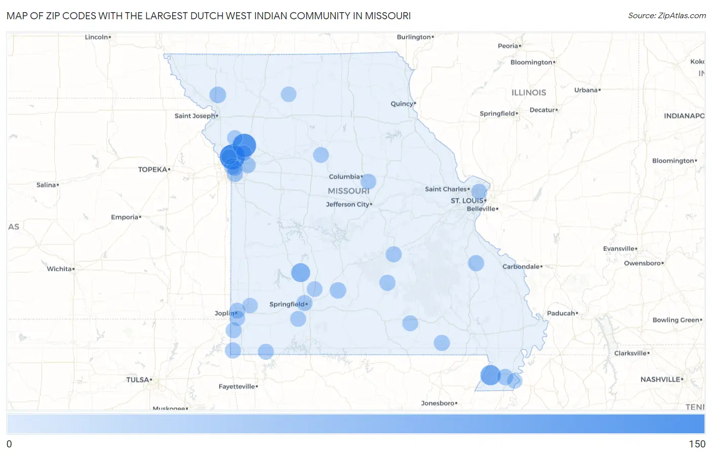 Zip Codes with the Largest Dutch West Indian Community in Missouri Map