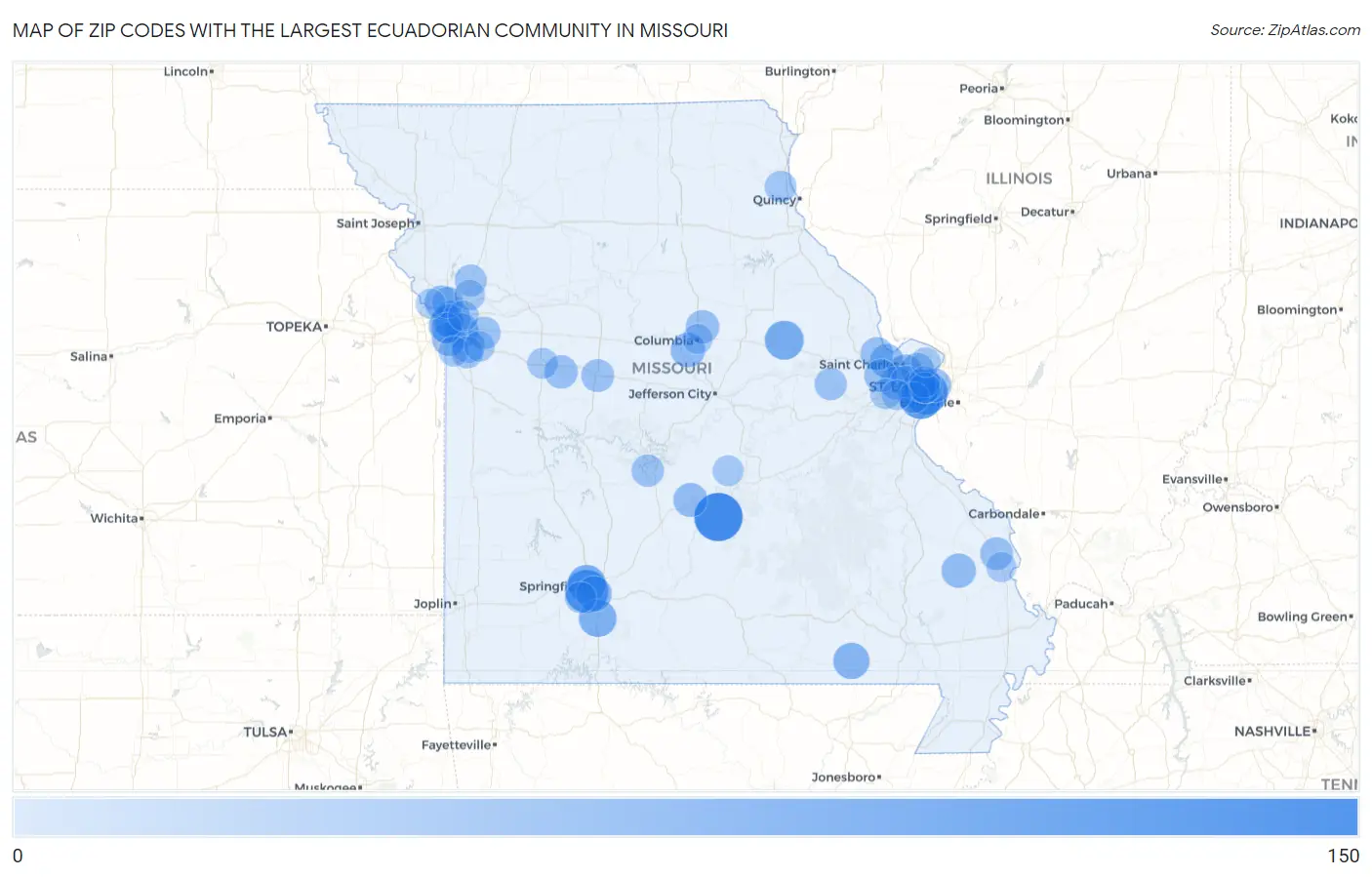 Zip Codes with the Largest Ecuadorian Community in Missouri Map