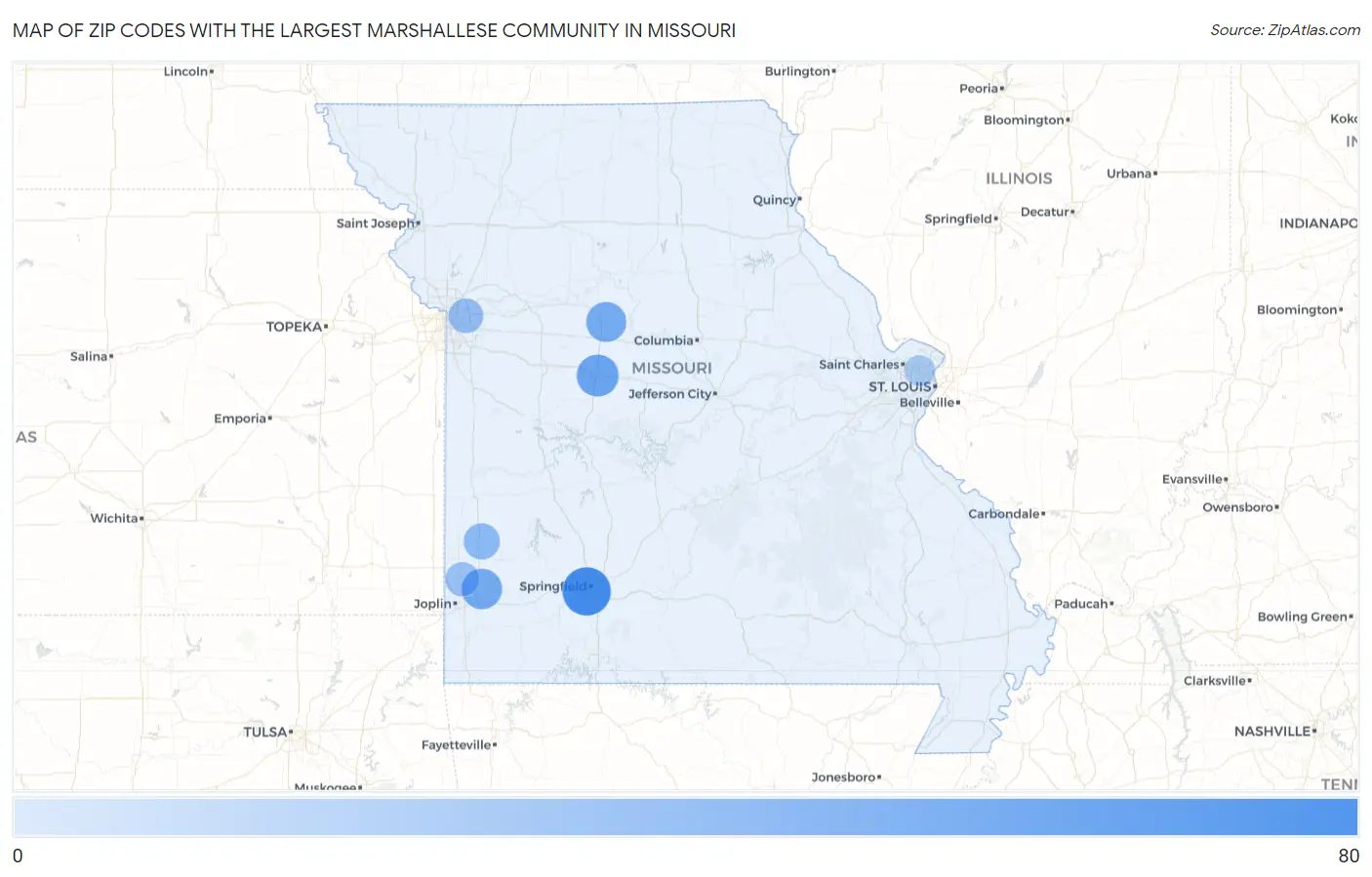 Zip Codes with the Largest Marshallese Community in Missouri Map