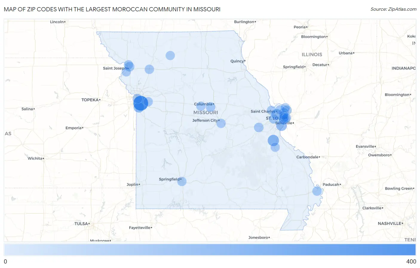 Zip Codes with the Largest Moroccan Community in Missouri Map