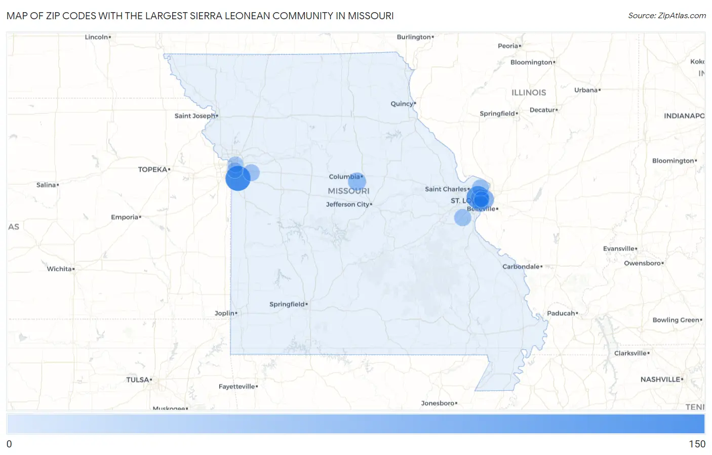 Zip Codes with the Largest Sierra Leonean Community in Missouri Map