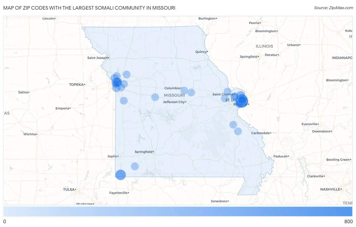 Zip Codes with the Largest Somali Community in Missouri Map