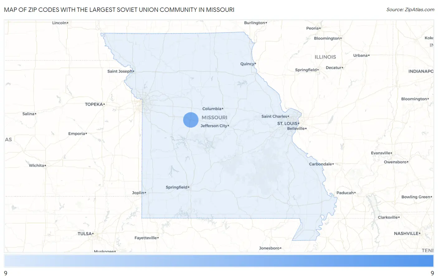 Zip Codes with the Largest Soviet Union Community in Missouri Map