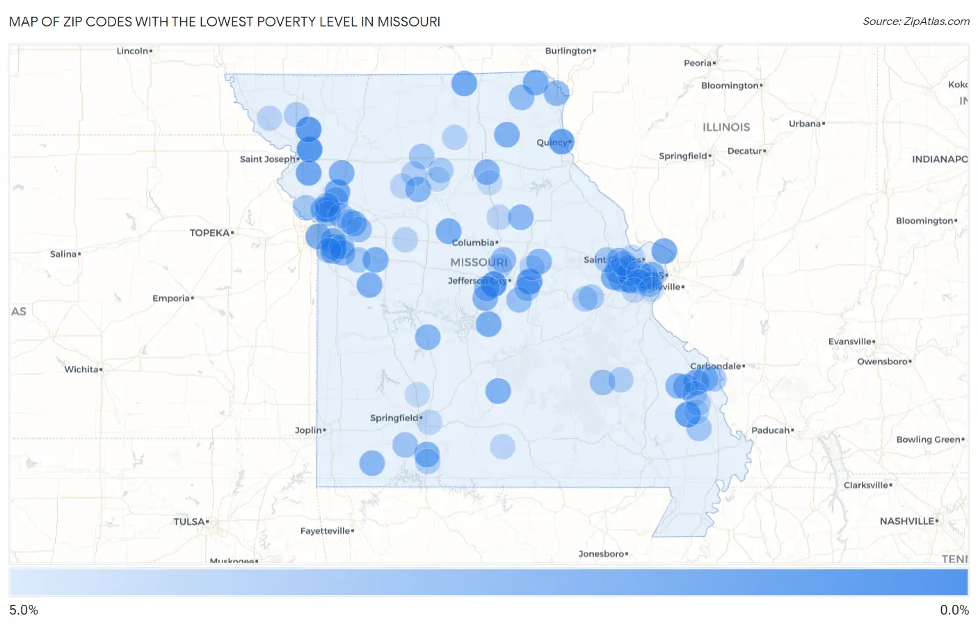 Zip Codes with the Lowest Poverty Level in Missouri Map