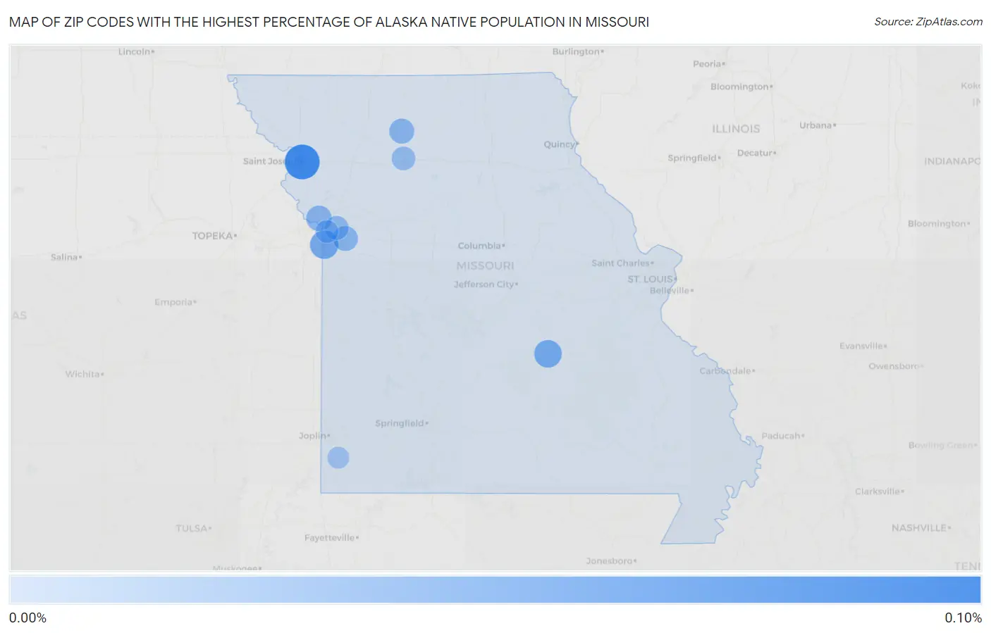 Zip Codes with the Highest Percentage of Alaska Native Population in Missouri Map