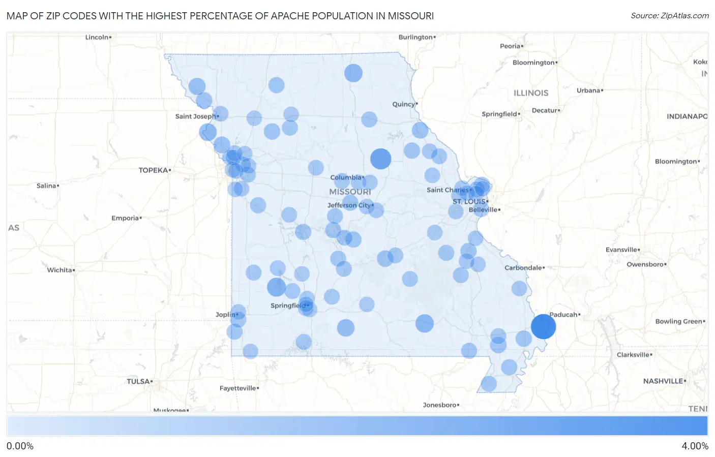 Zip Codes with the Highest Percentage of Apache Population in Missouri Map