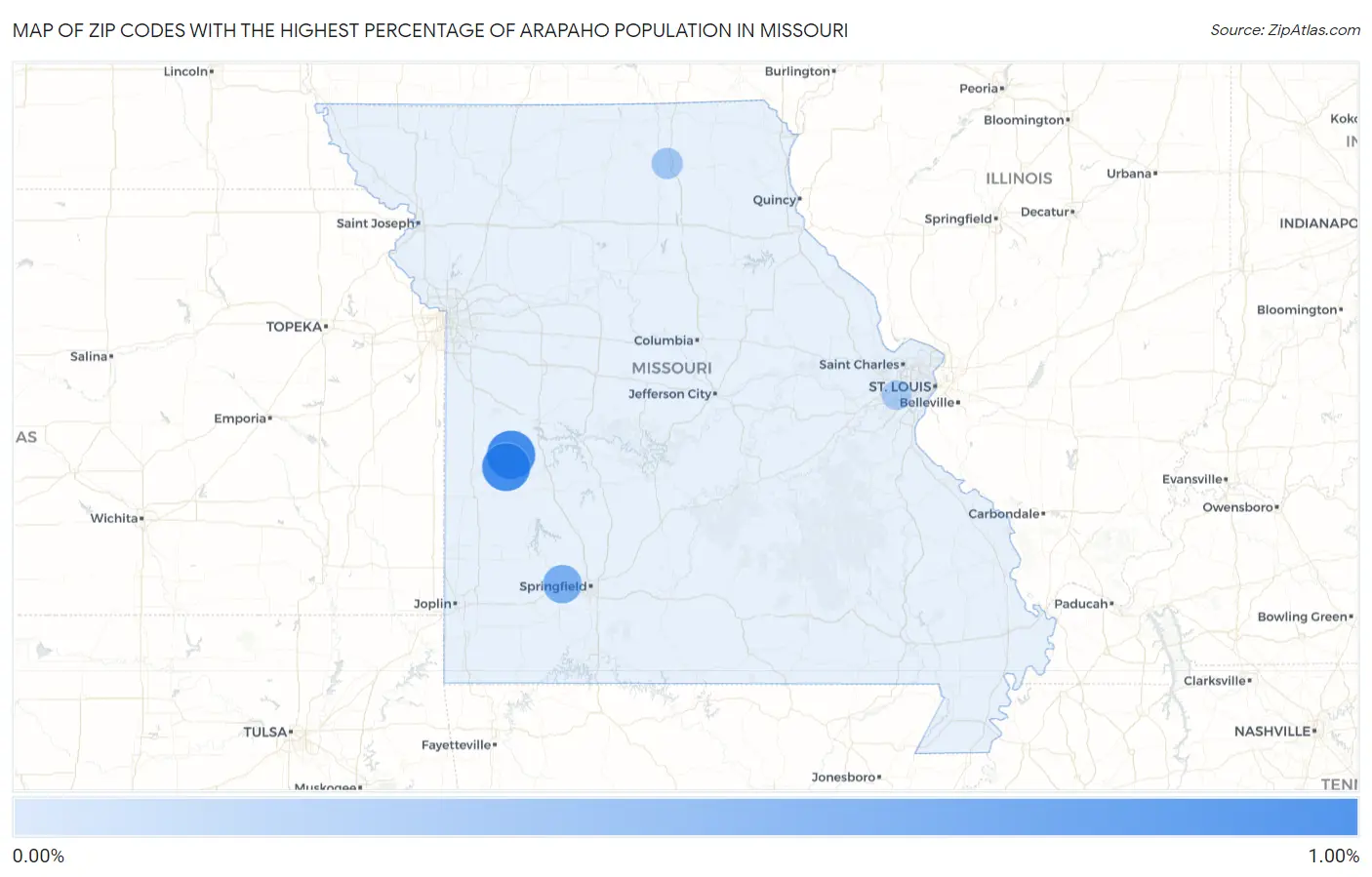 Zip Codes with the Highest Percentage of Arapaho Population in Missouri Map