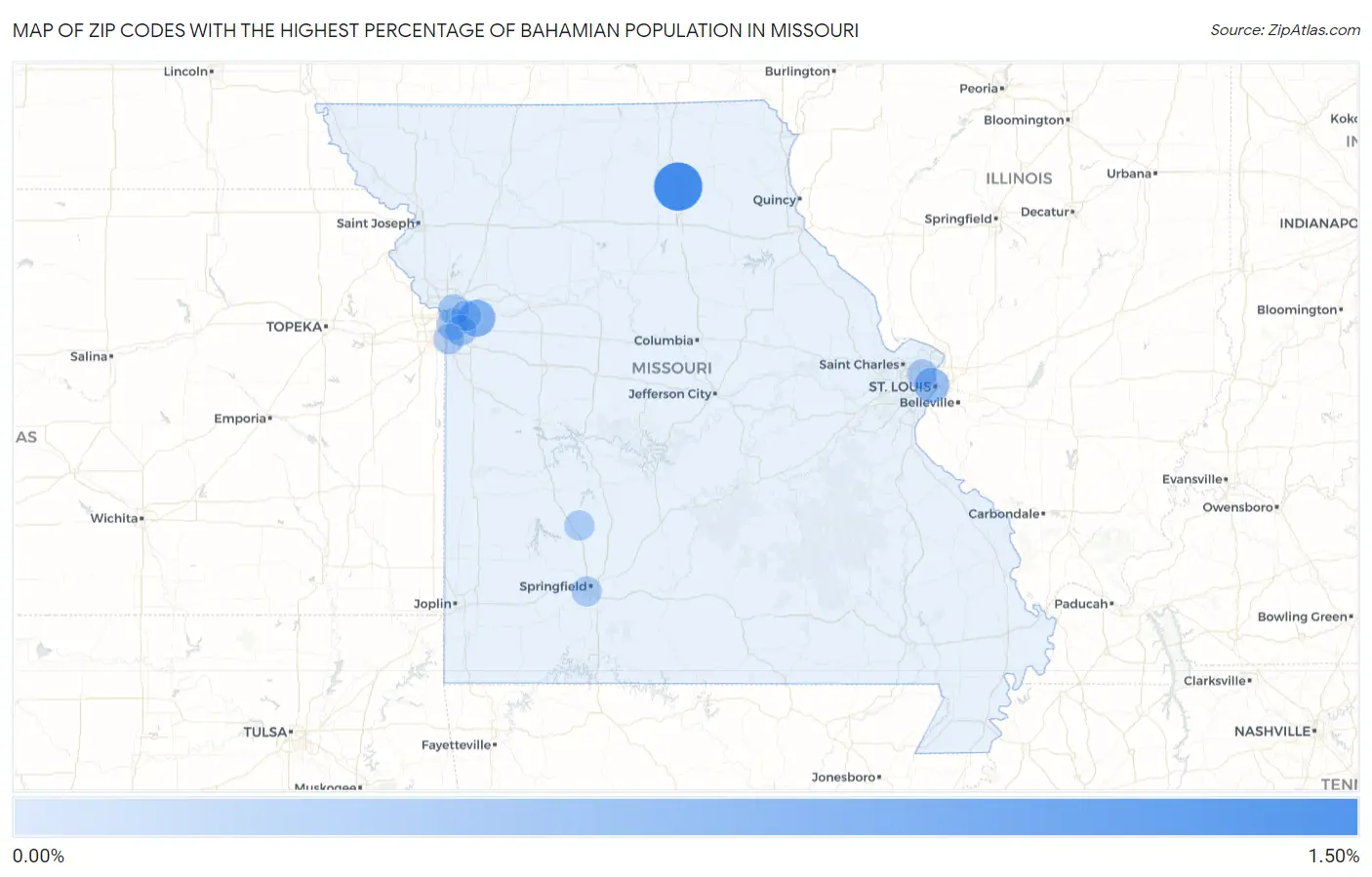 Zip Codes with the Highest Percentage of Bahamian Population in Missouri Map