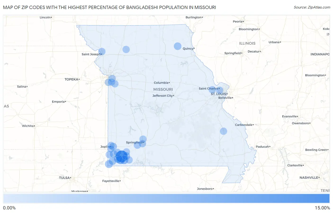 Zip Codes with the Highest Percentage of Bangladeshi Population in Missouri Map
