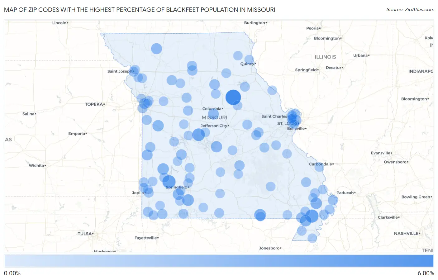 Zip Codes with the Highest Percentage of Blackfeet Population in Missouri Map