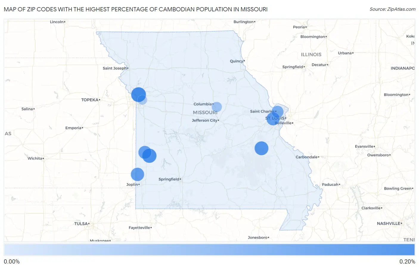 Zip Codes with the Highest Percentage of Cambodian Population in Missouri Map