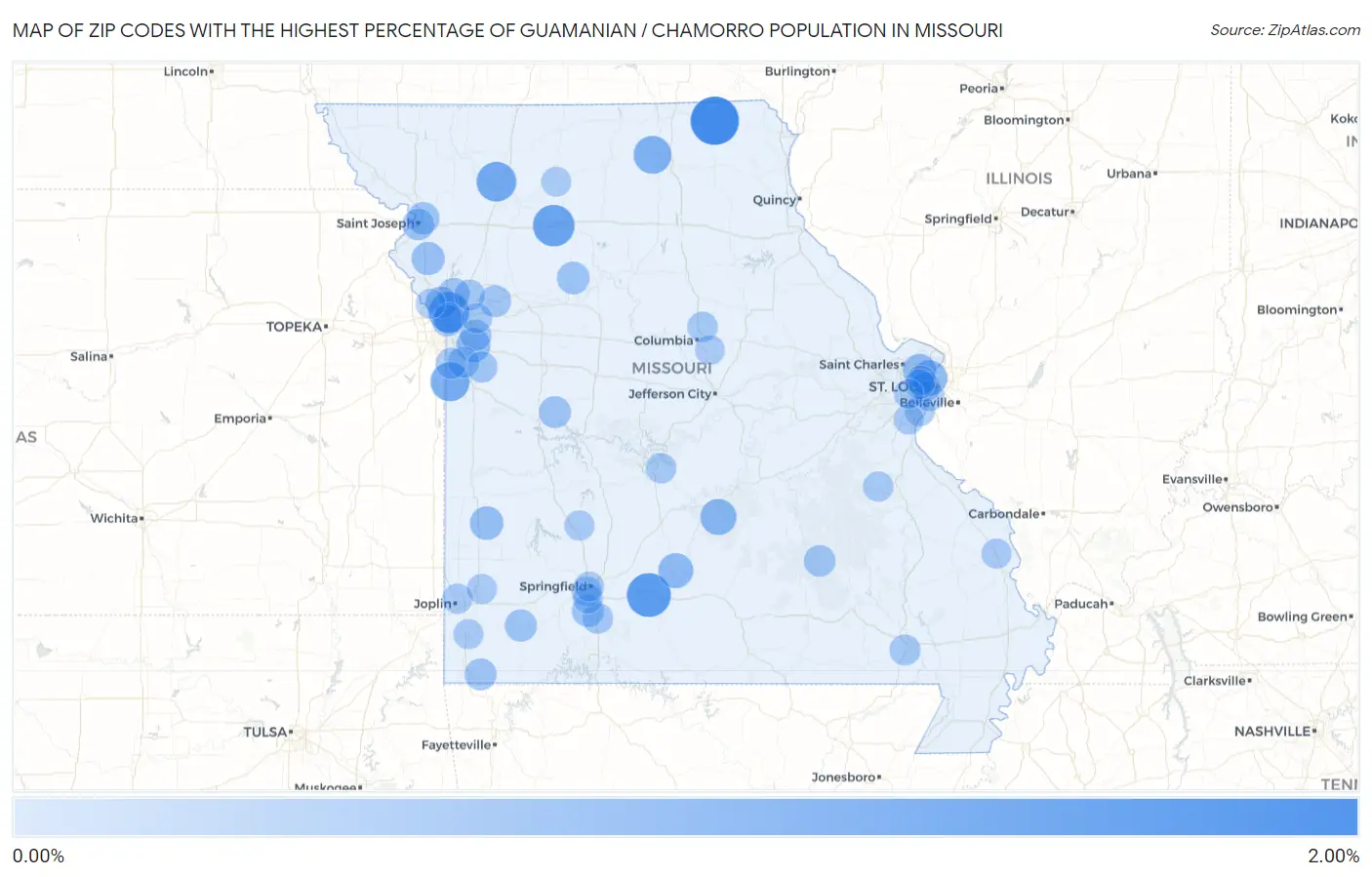 Zip Codes with the Highest Percentage of Guamanian / Chamorro Population in Missouri Map