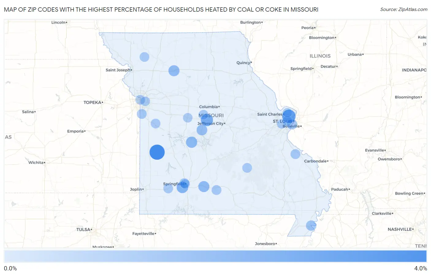 Zip Codes with the Highest Percentage of Households Heated by Coal or Coke in Missouri Map