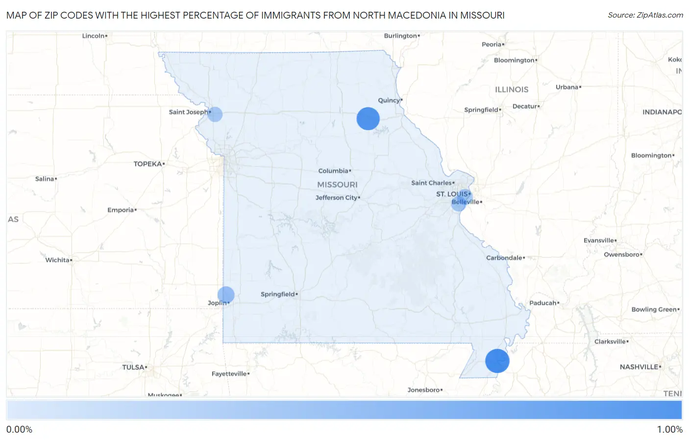 Zip Codes with the Highest Percentage of Immigrants from North Macedonia in Missouri Map