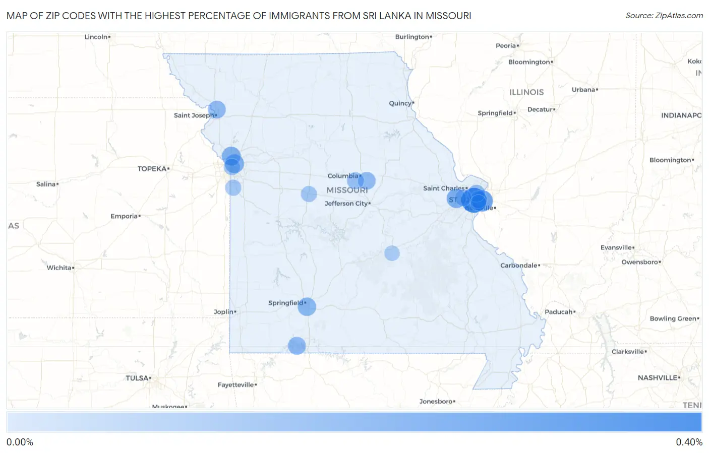 Zip Codes with the Highest Percentage of Immigrants from Sri Lanka in Missouri Map