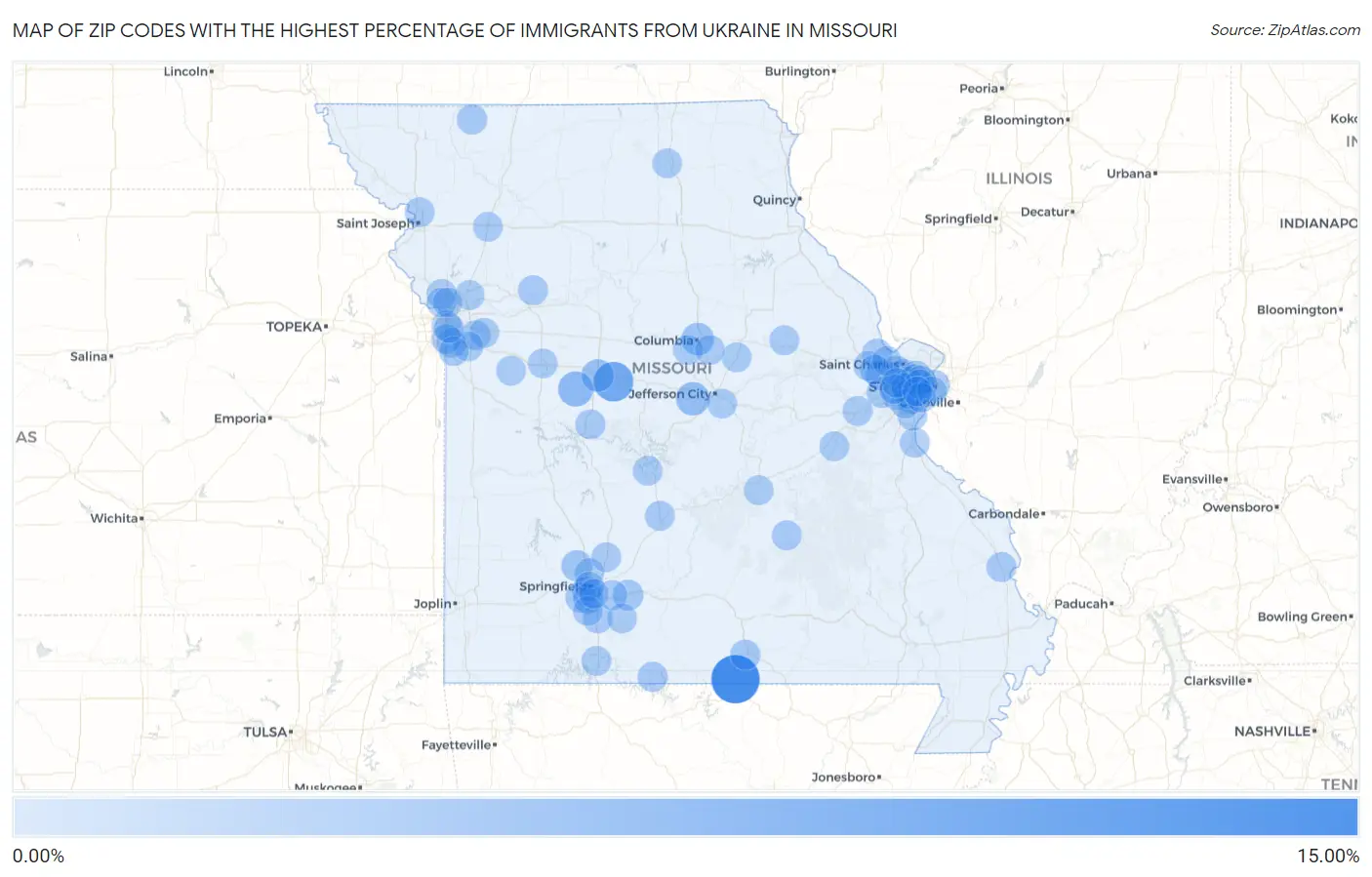 Zip Codes with the Highest Percentage of Immigrants from Ukraine in Missouri Map