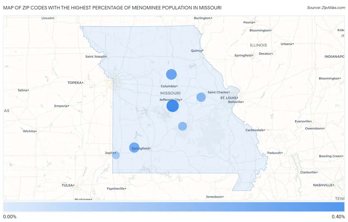 Zip Codes with the Highest Percentage of Menominee Population in Missouri Map