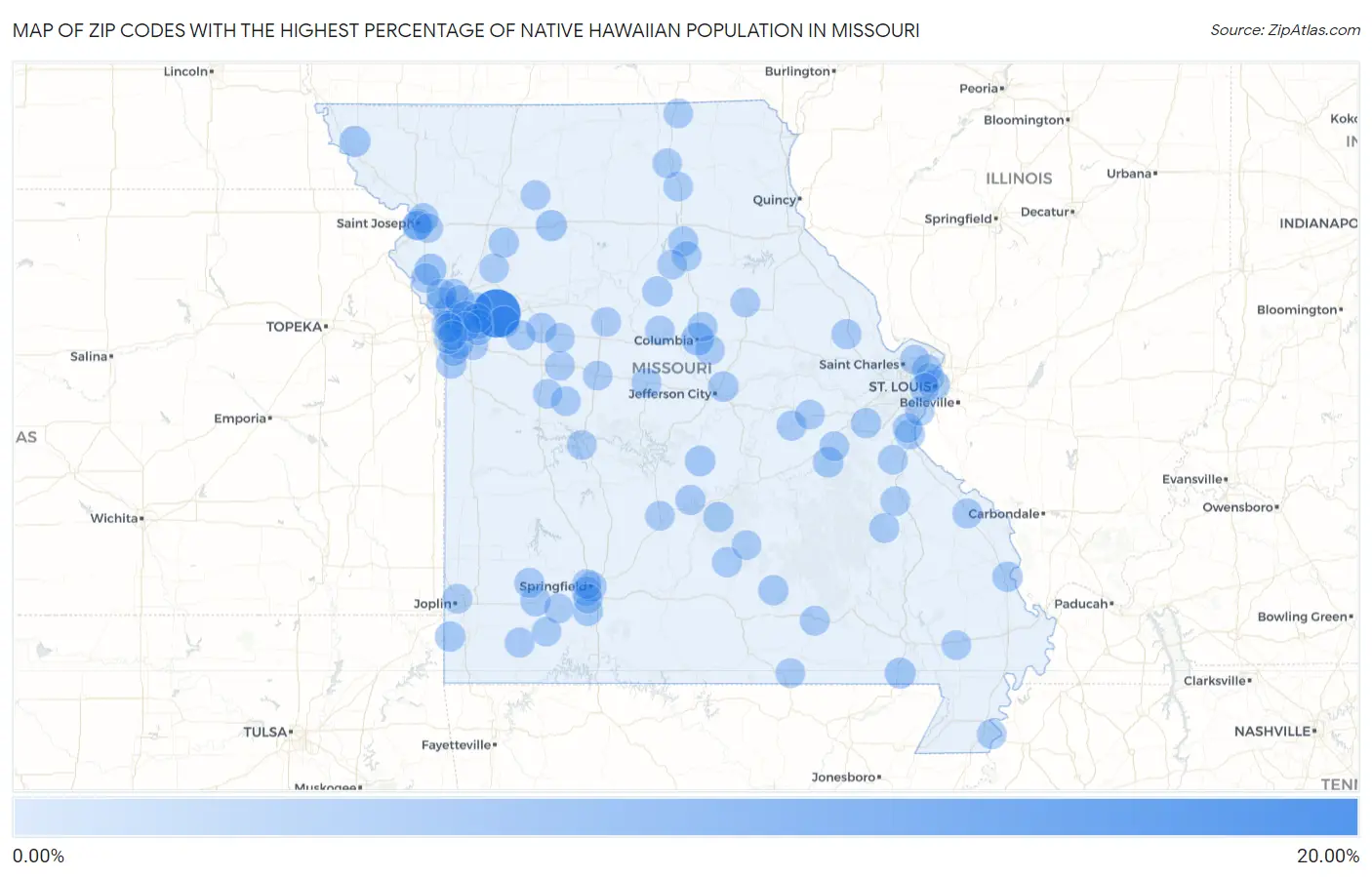 Zip Codes with the Highest Percentage of Native Hawaiian Population in Missouri Map