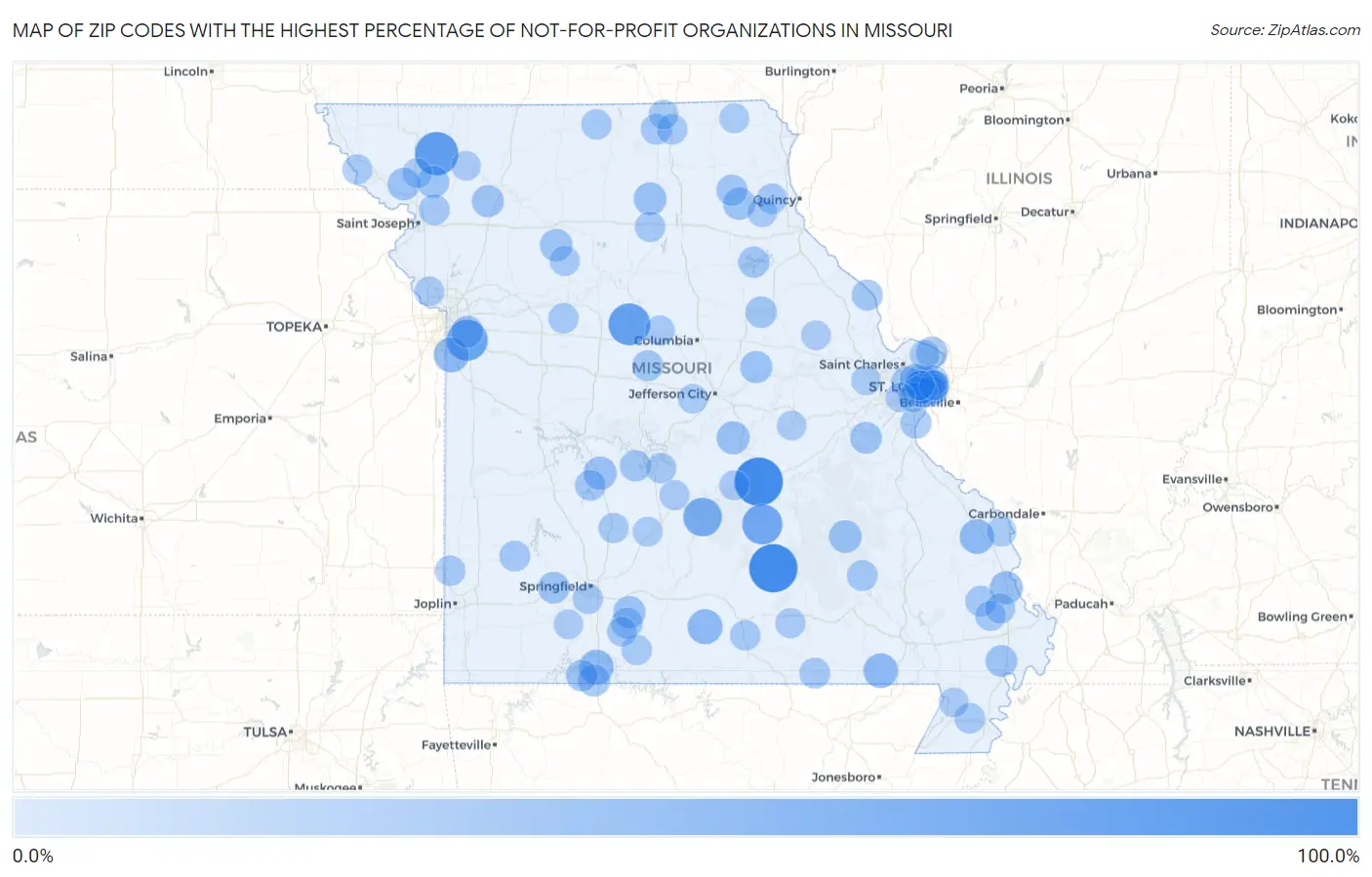 Zip Codes with the Highest Percentage of Not-for-profit Organizations in Missouri Map