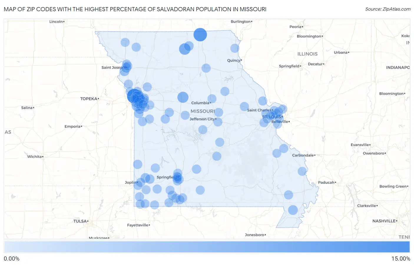 Zip Codes with the Highest Percentage of Salvadoran Population in Missouri Map